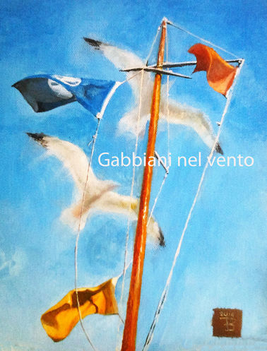 Gabbiani nel vento (olio su tela, 24 x 30 cm)