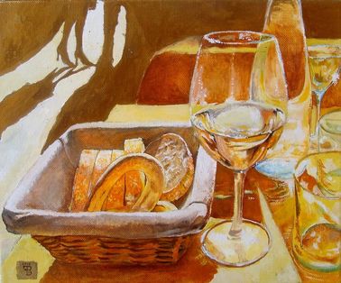 Rendez - vous (olio e lacca dorata su tela, 30 x 2...