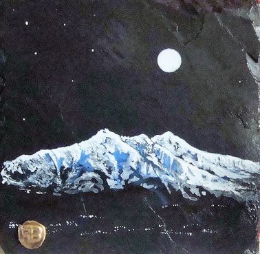 Bisalta sotto la luna (acrilico su ardesia, 20 x 2...