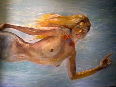 Sirena sul fondale (tempera su tela 70 x 100 cm)